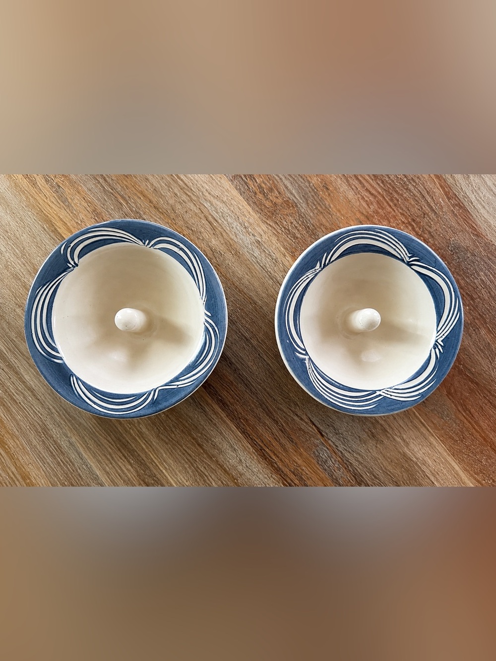 Vintage The Original Apple Baker Baking Dishes Set of 2 Paris Maine Blue & Cream